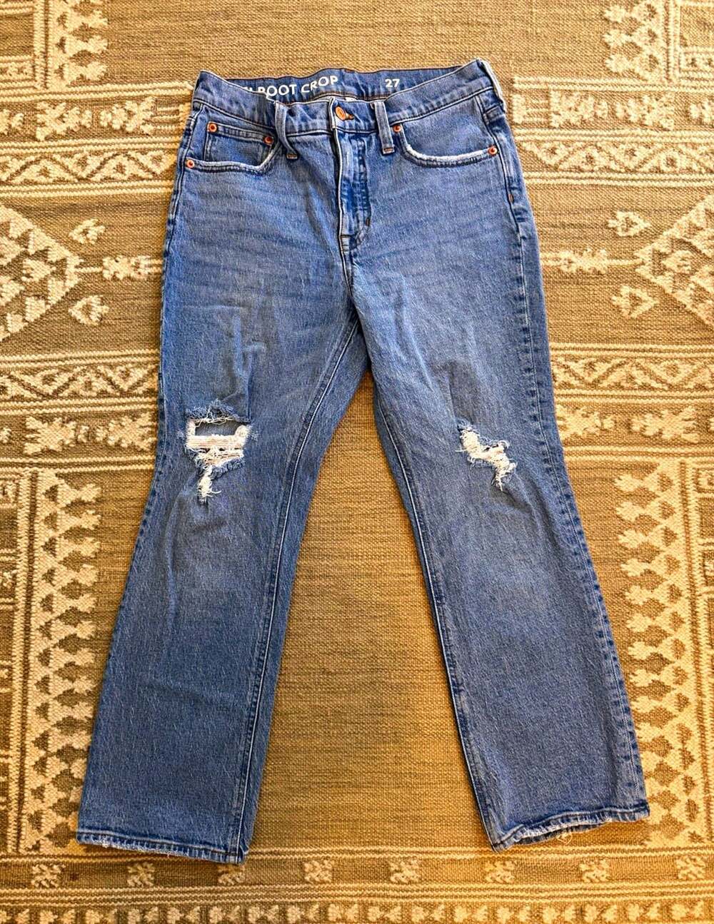 J.Crew 9" Billie Demi Boot Crop Jeans Women's 27 Medium Wash Distressed